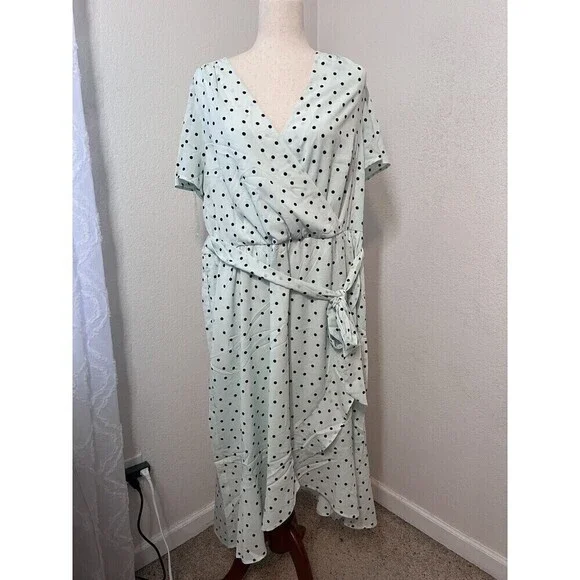 NWT Lane Bryant Faux Wrap Dress Size 16 Polka Dot Flirty Blue Midi Ruffle $90 - Picture 3 of 11